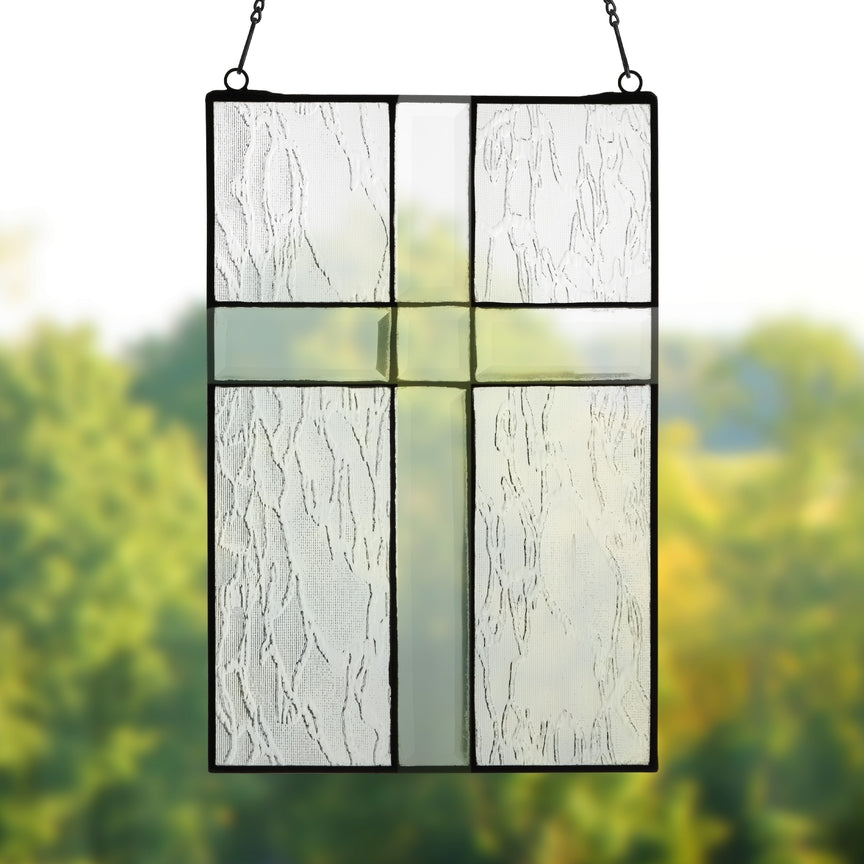 Beveled Cross Clear Glass Window Panel