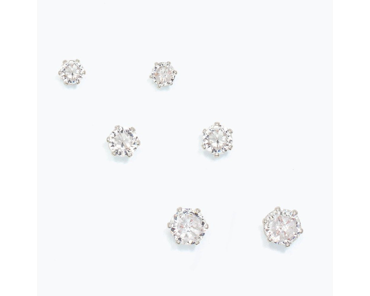 Cubic Zirconia Stud Earring Set – Silver-Tone Prong Settings