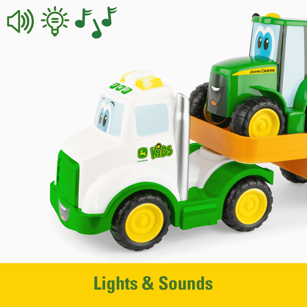 John Deere Lights and Sounds Farmin' Friends Toy Hauling Set with Truck and Backhoe Tractor