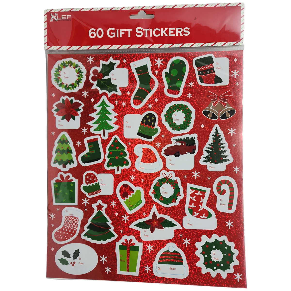60 Count Peel and Stick Gift Tags -  Wreath / Holly / Stocking