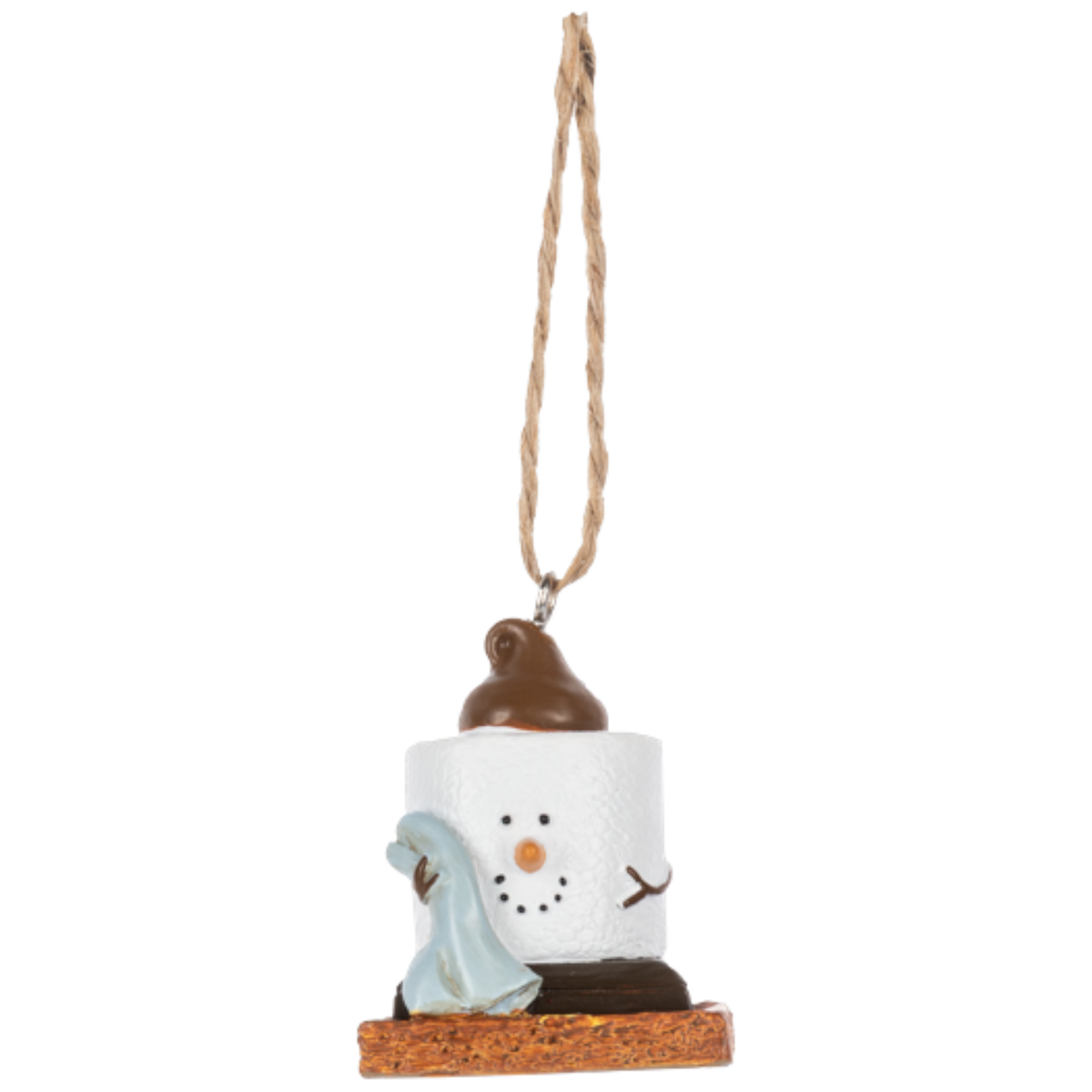 S'mores Baby in Blue: A Cozy Campfire Cherub Ornament
