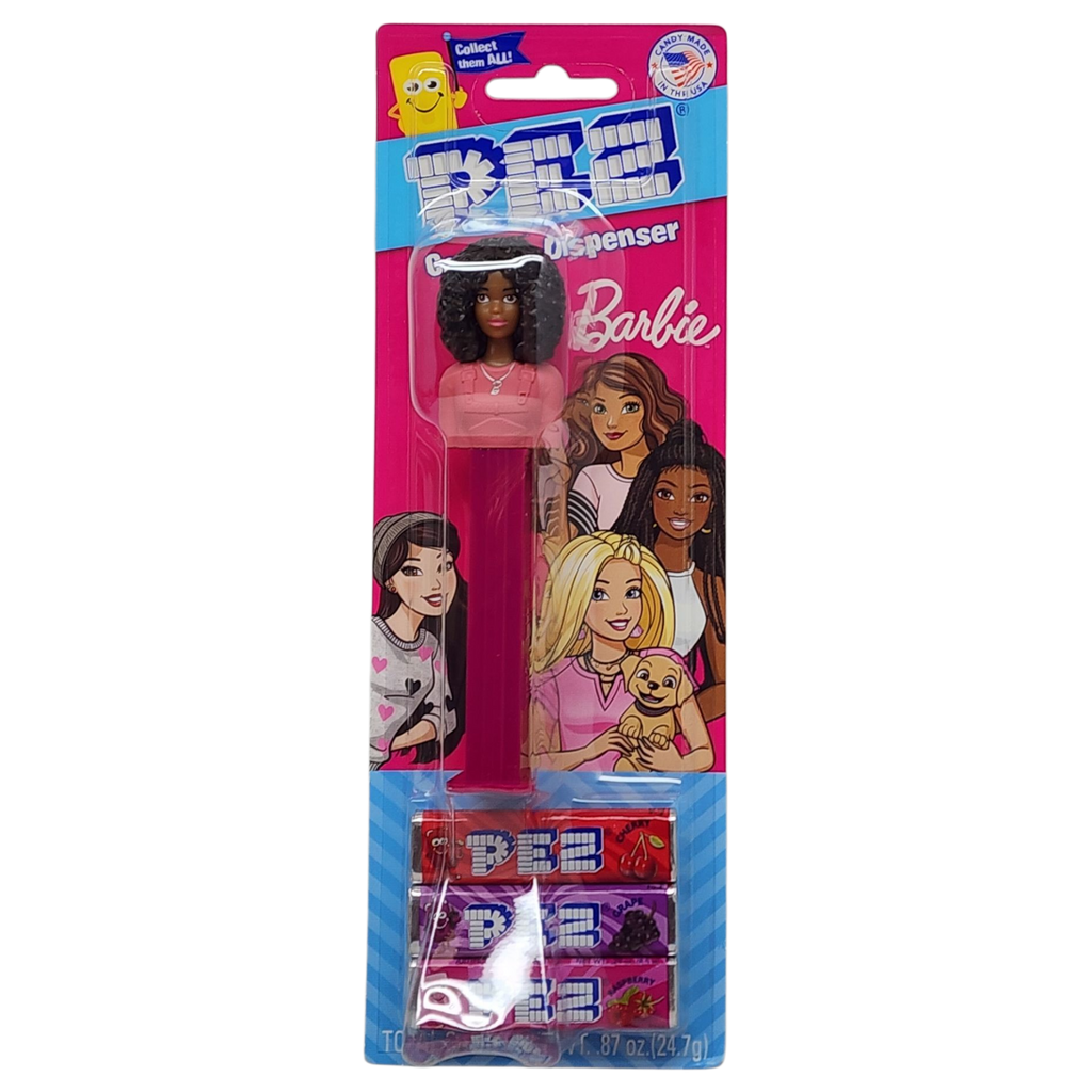 Pez Barbie Dispenser with 3 Candy rolls - Black Hair Barbie