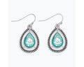 Shimmering Aqua Teardrop Earrings with Detailed Silver