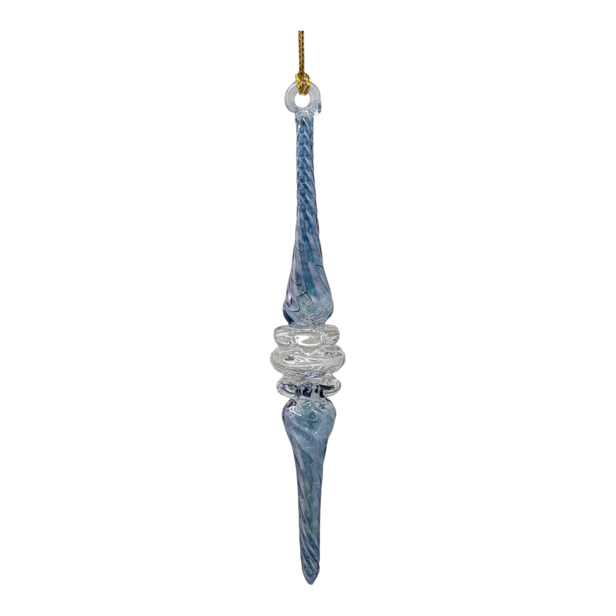 Outer Swirl Icicle Glass Ornaments - Blue - Clear Center