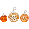 Lighted Handblown Mercury Glass Pumpkins - 3 Piece Set