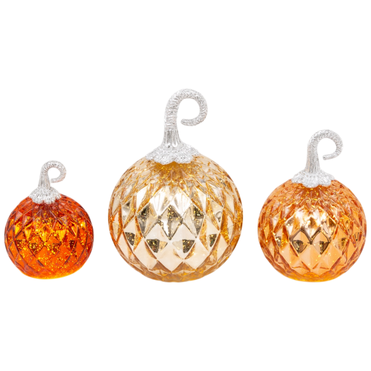 Lighted Handblown Mercury Glass Pumpkins - 3 Piece Set