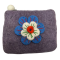 Felt Wool  Lavender  Coin Purse with Flower Applique