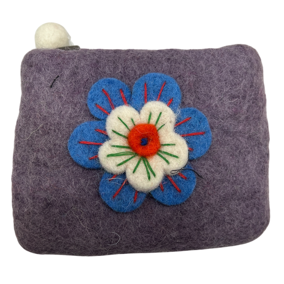 Felt Wool  Lavender  Coin Purse with Flower Applique