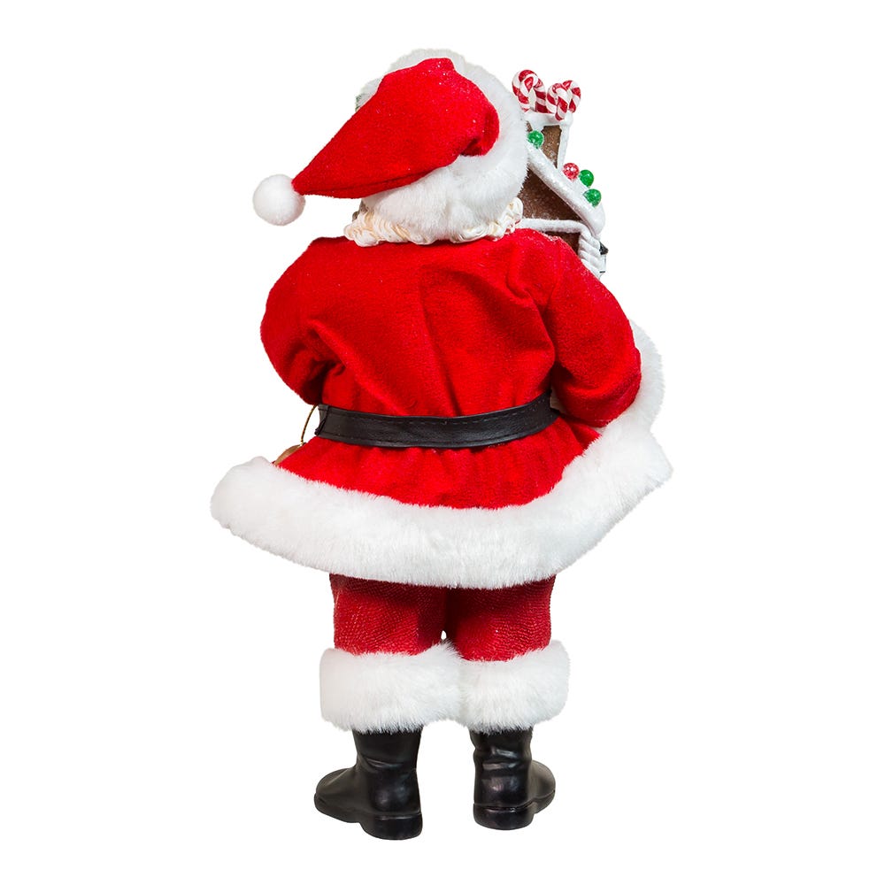 Fabriché Santa With Light-Up Gingerbread House