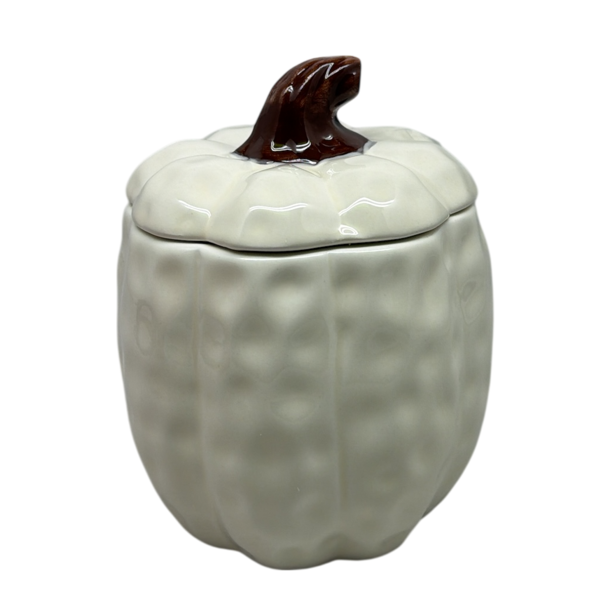 Covered Ceramic Pumpkin Jar Wax Candle - Cream