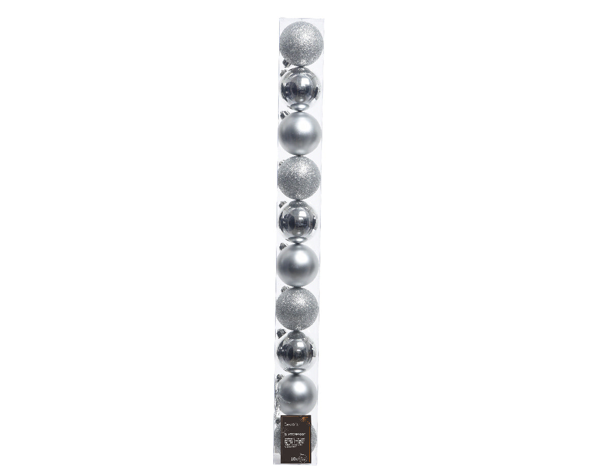 Elegant Assorted Shatterproof Ornaments - Set of 10 - Silver