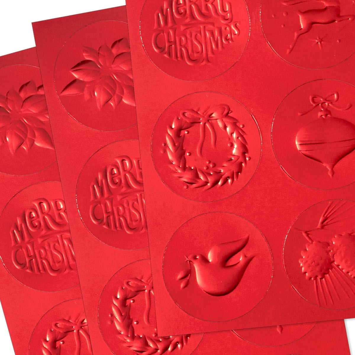 Hallmark Red Foil Embossed Holiday Seals, 3 sheets