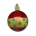 Candy Red Shatterproof Ball Ornament With Gold Glitter Band