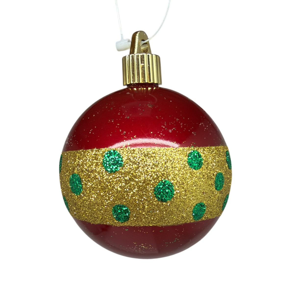 Candy Red Shatterproof Ball Ornament With Gold Glitter Band