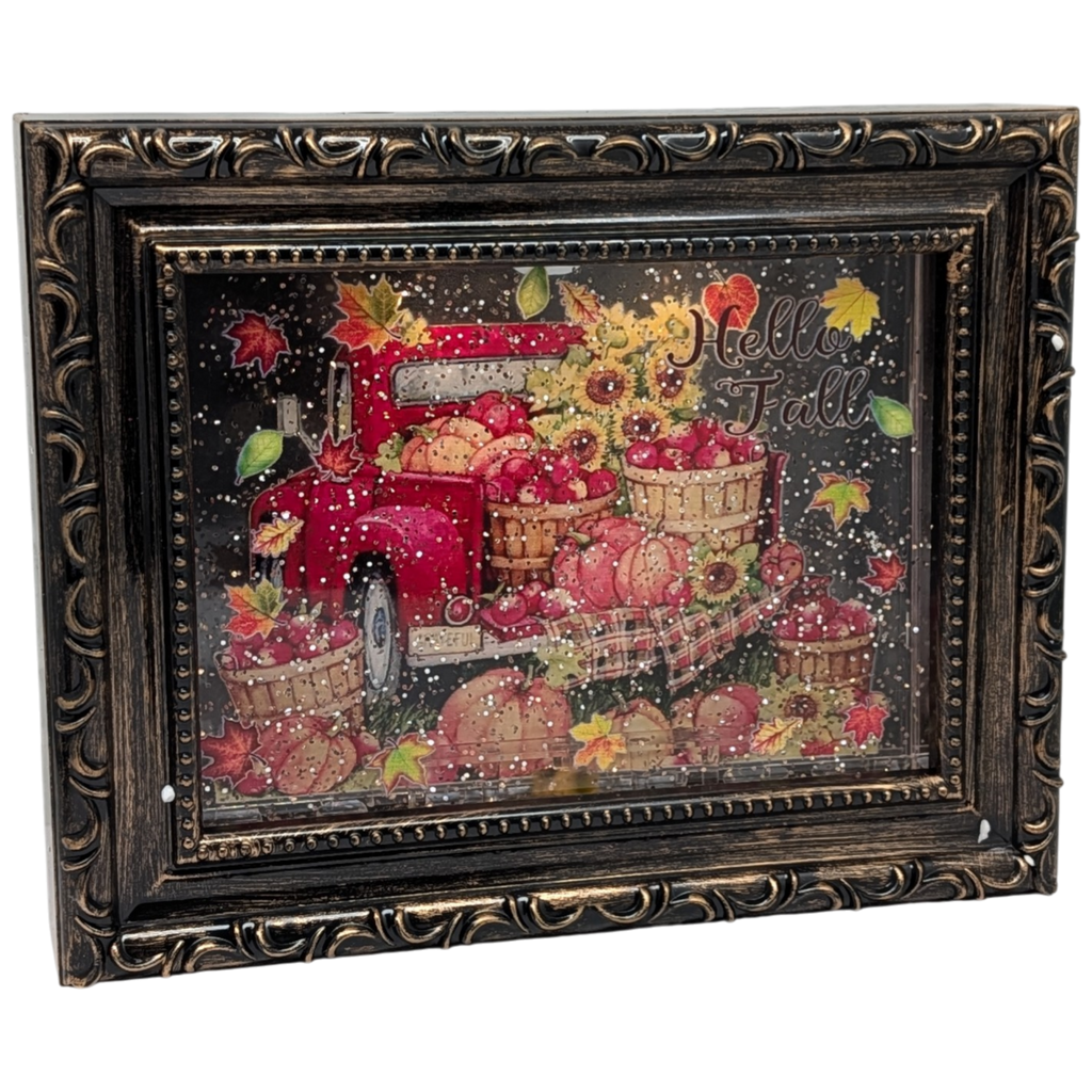 Lighted Spinning Water Globe Frame - Red Pickup Truck