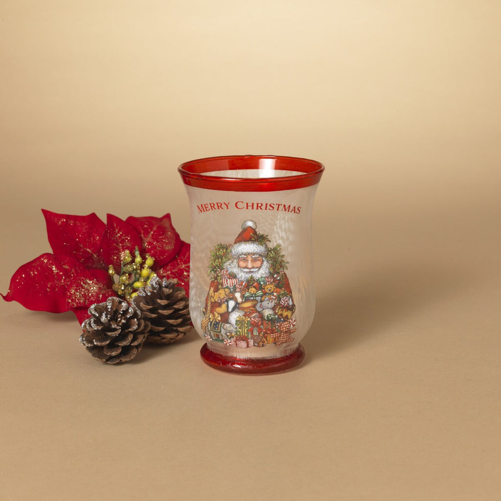 Frosted Glass Santa Hurricane Candleholder