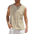 Men's Cotton Linen Tank Top Shirts Casual Sleeveless Lace Up Beach Hippie Tops Bohemian Renaissance Pirate Tunic