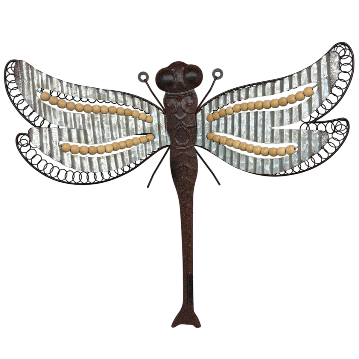 Galvanized Dragonfly Wall Decor With Bead Accents