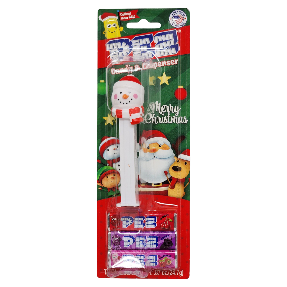 Christmas Pez Dispenser with 3 Rolls of Candy - Frosty