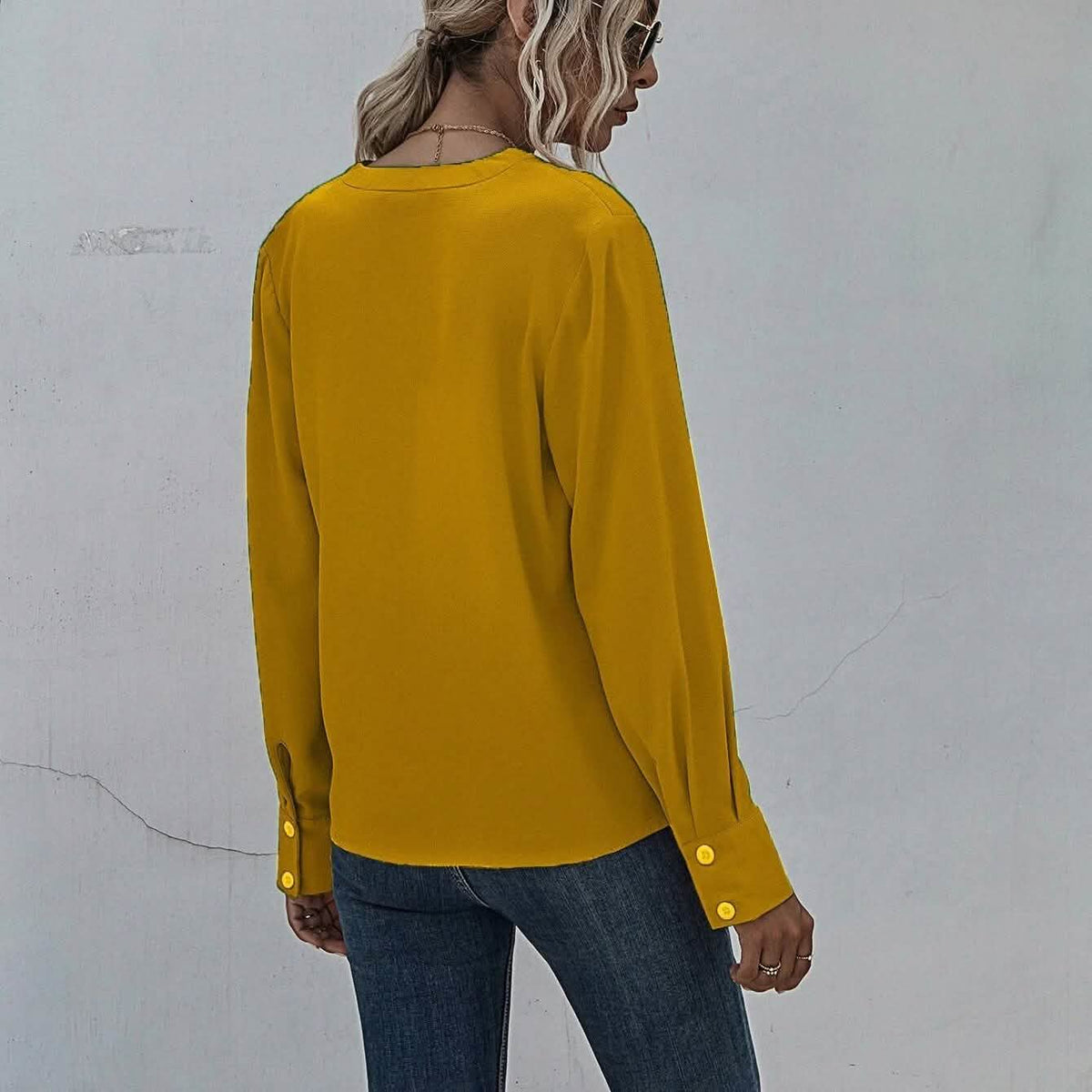 Notched Neck Pleated Decoration Blouse