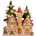 Lighted Wooden Church with Tree & Carolers