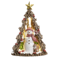 Lighted Tree  And Red Snowman With Fox Cutout