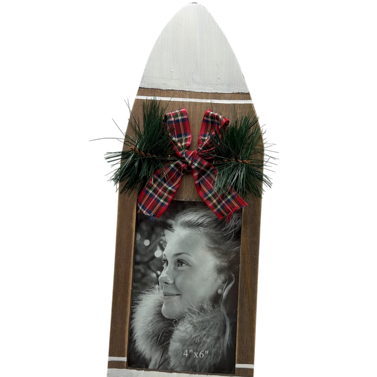 Wood Tabletop Ski Shaped 4X6 Photo Frame - White