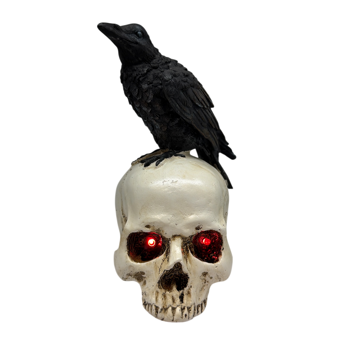 Gothic Crow on Skull Light-Up Figurine - The Watchful Sentry