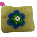 Felt Wool  Olive Green Coin Purse with Flower Applique