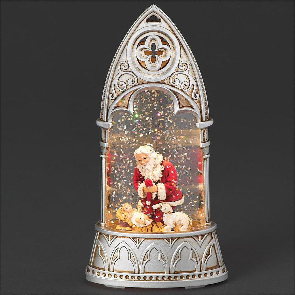 Lighted Kneeling Santa Arch Shimmering Merry Lites Waterglobe