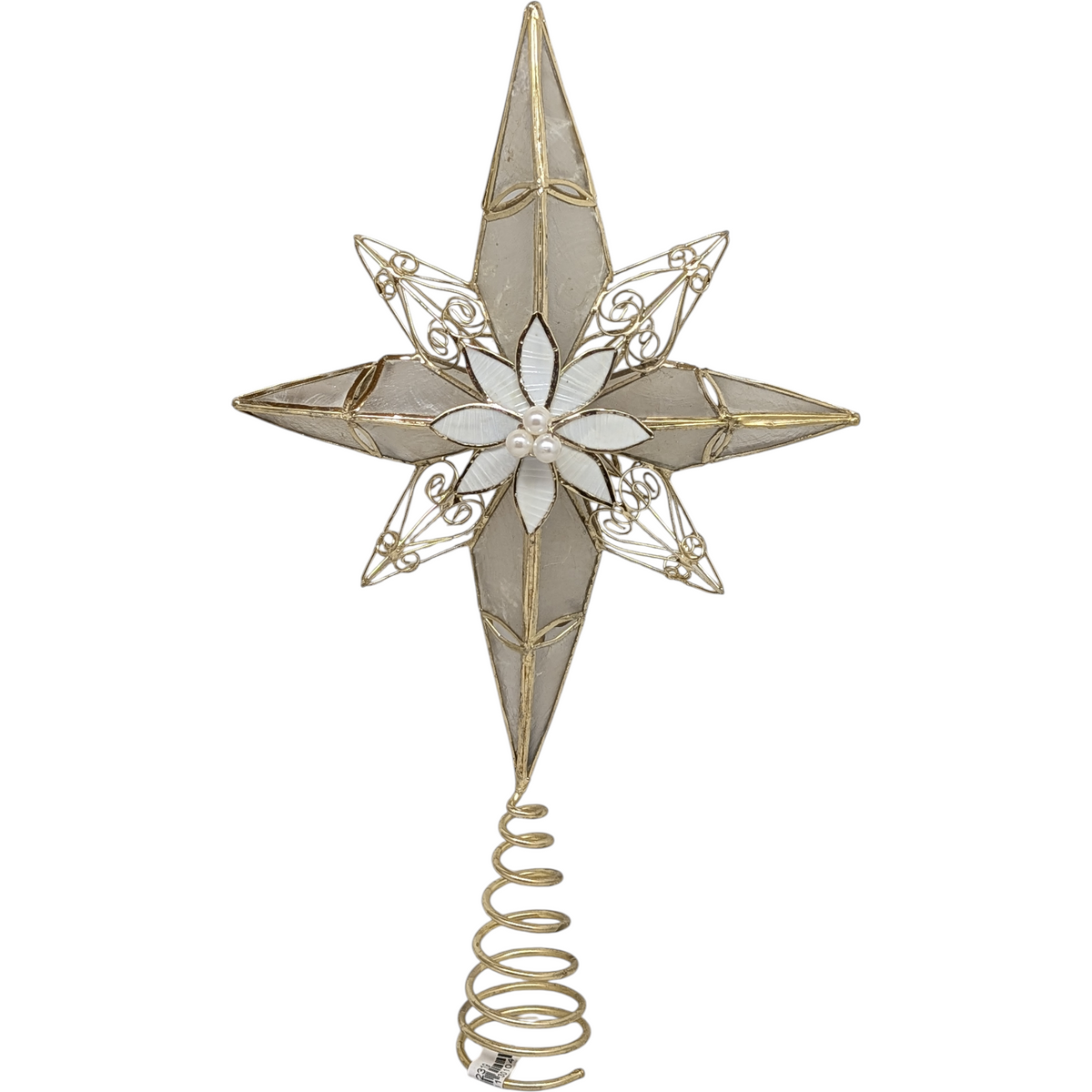 Gold Capiz 8-Point Star Tree Topper - 12 Inch