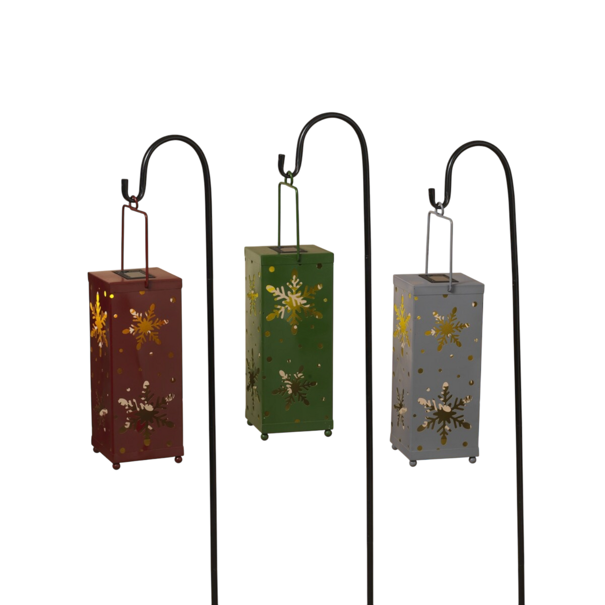 Solar Lighted Holiday Lanterns with Shepherd Hook -