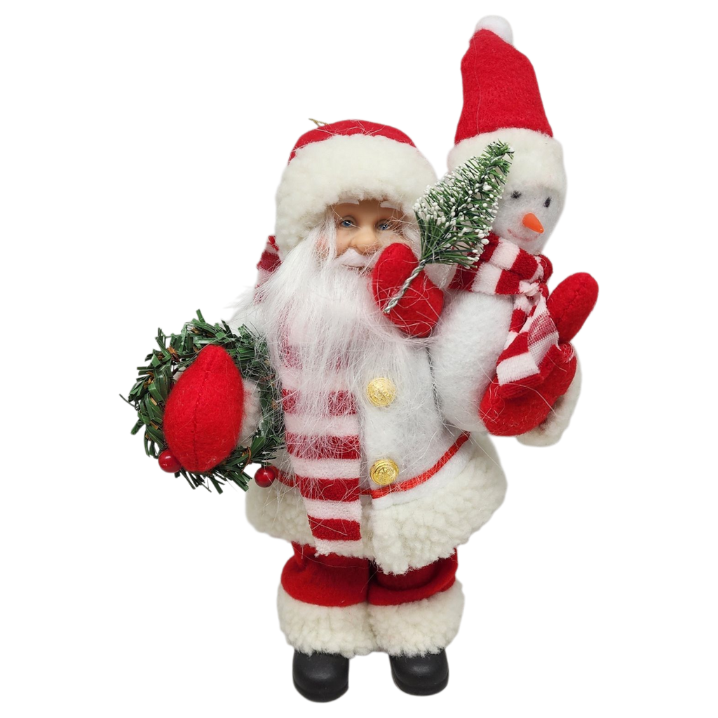 Festive Santa with Snowman Figurine Ornament - 9 inches
