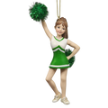 Pom-Pom Cheerleader Ornament - Green - 5.5 Inches