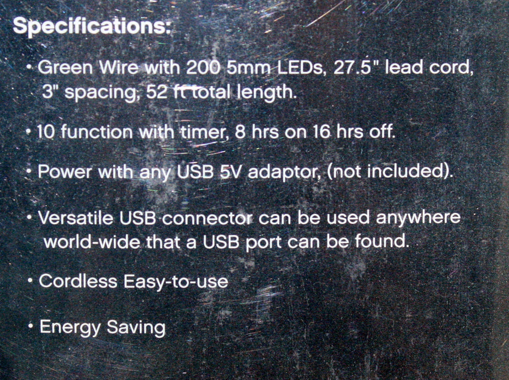 USB powered 200 LED (52 foot) Green Wire Multifunction Lights with Timer - Warm White