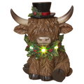Lighted Resin Holiday Highland Cow in Top Hat