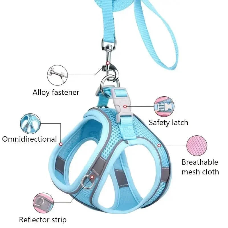 Reflective Dogs Harness with Leash Adjustable Harness Vest Breathable Collars