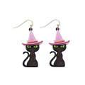 Purple Hat Black Cat Earrings