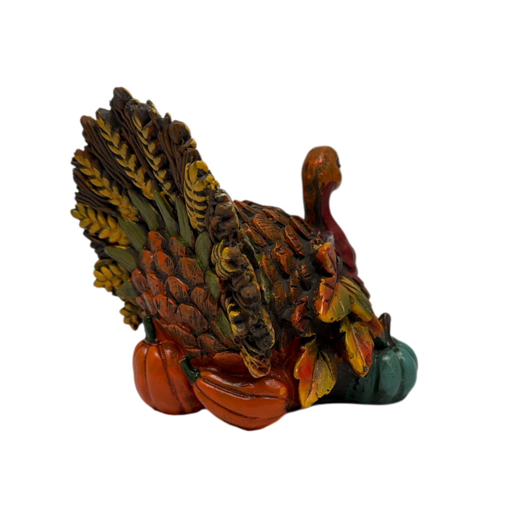 Resin Bountiful Harvest Turkey Figurine Looking Left