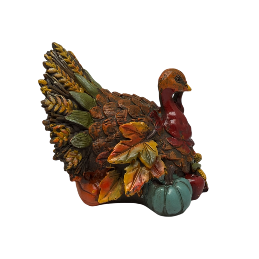 Resin Bountiful Harvest Turkey Figurine Looking Left