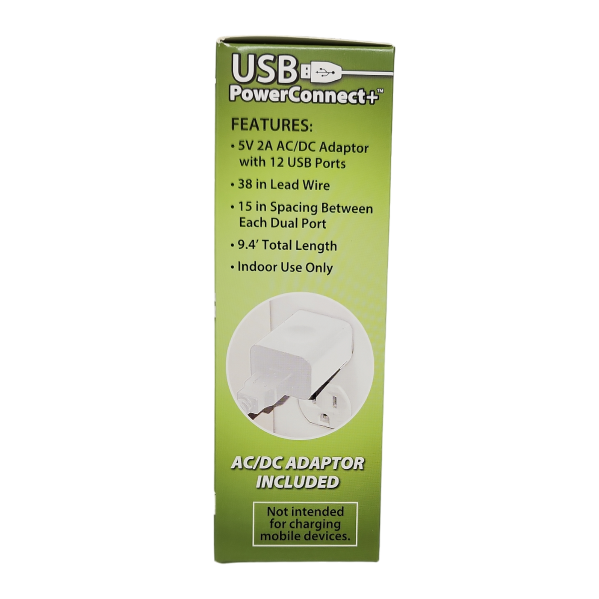 USB Power Extension Cord+ With White Wire and 12 Ports