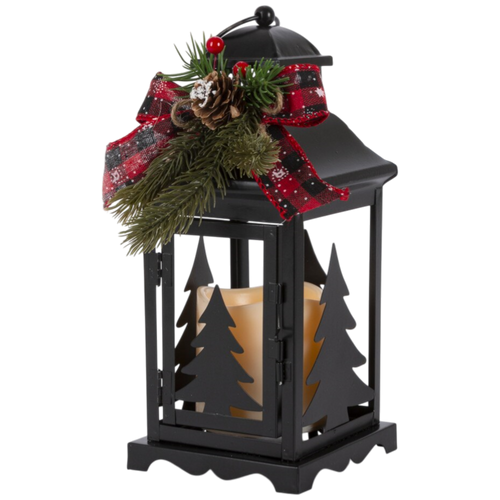 10.5-Inch Lighted Metal Lanterns with Timer (Set of 2)