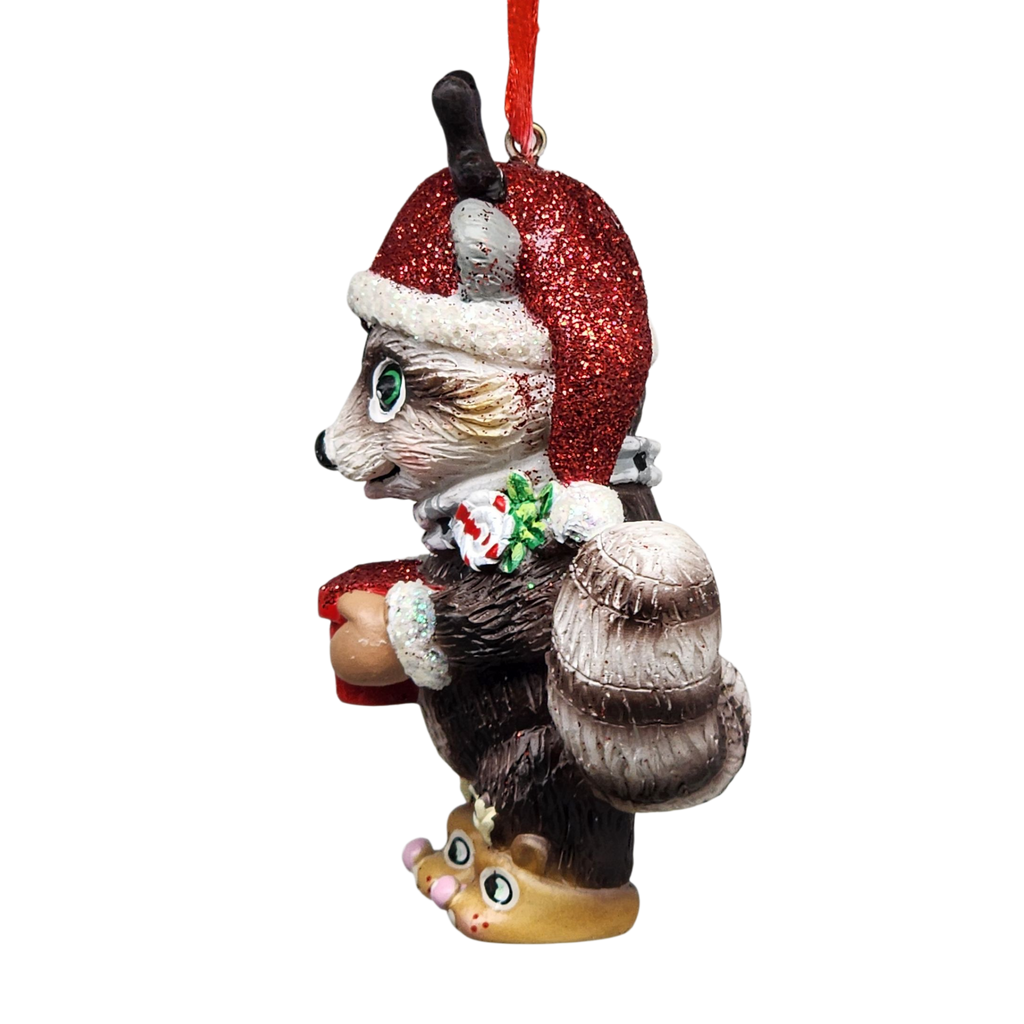 Adorable Christmas Raccoon Ornament - Approximately 4 Inches