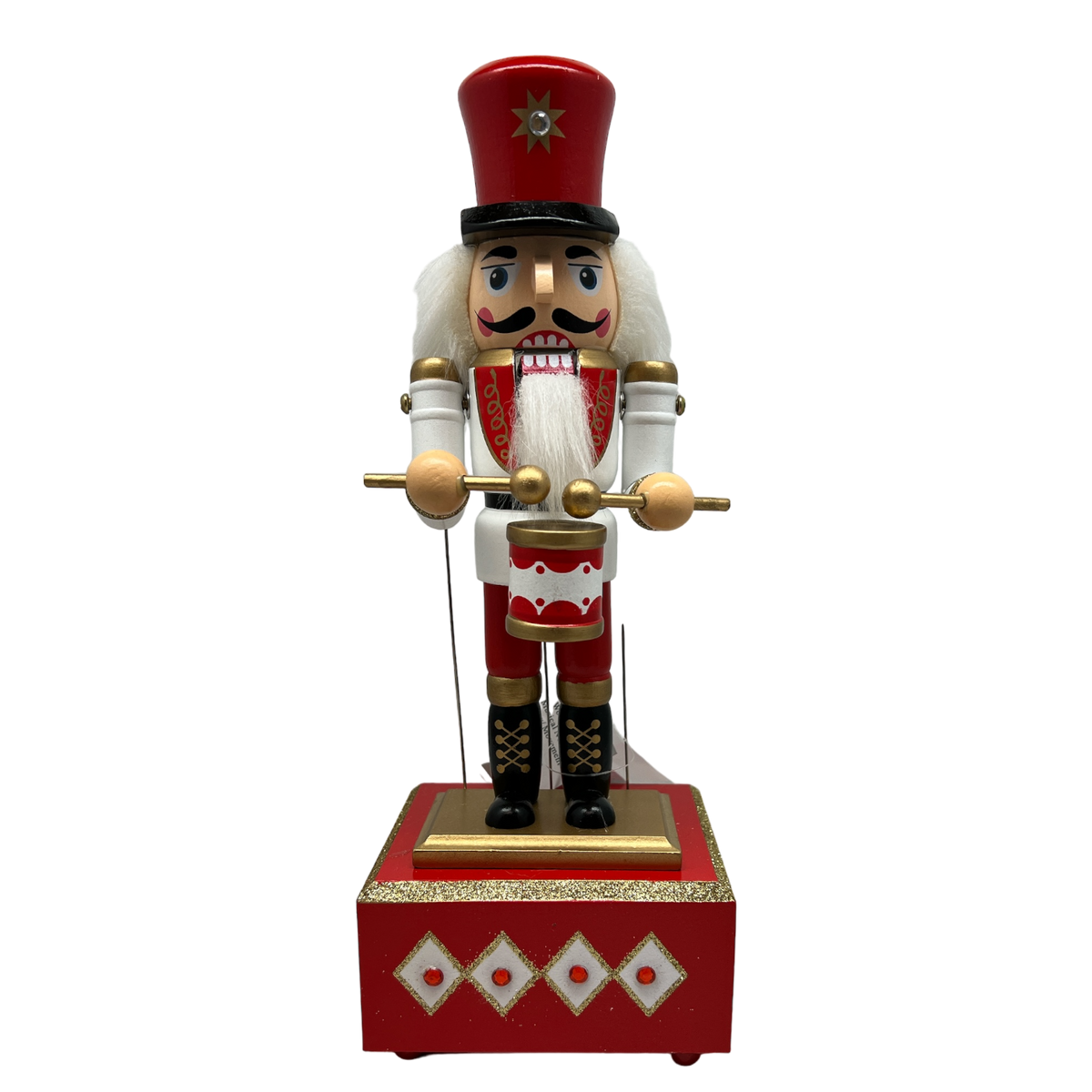 Wood Wind-Up Musical Nutcracker Figurine with Movement - Red Hat