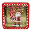 Square Cookie Tin with Window - Merry Christmas Santa with Gifts