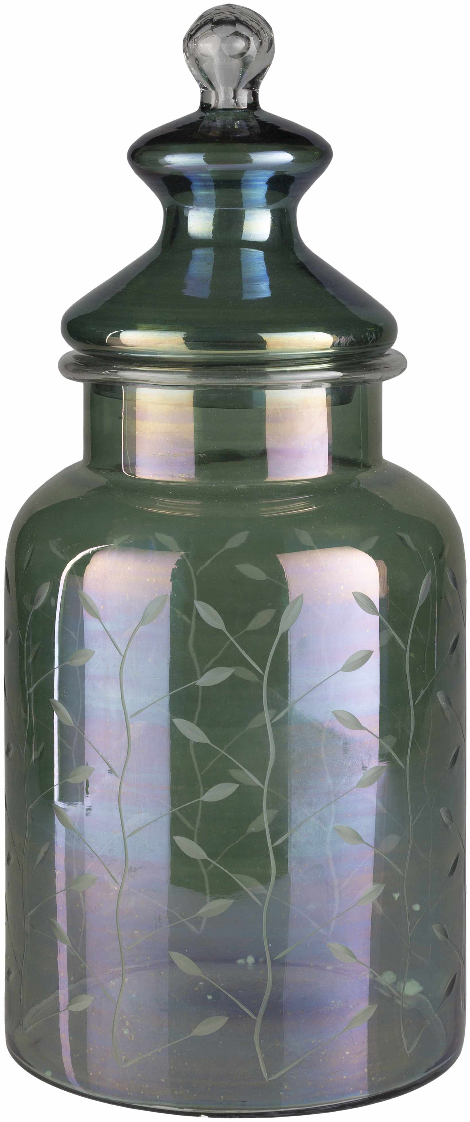 Stewartville Green Etched Glass Jar - Clearance