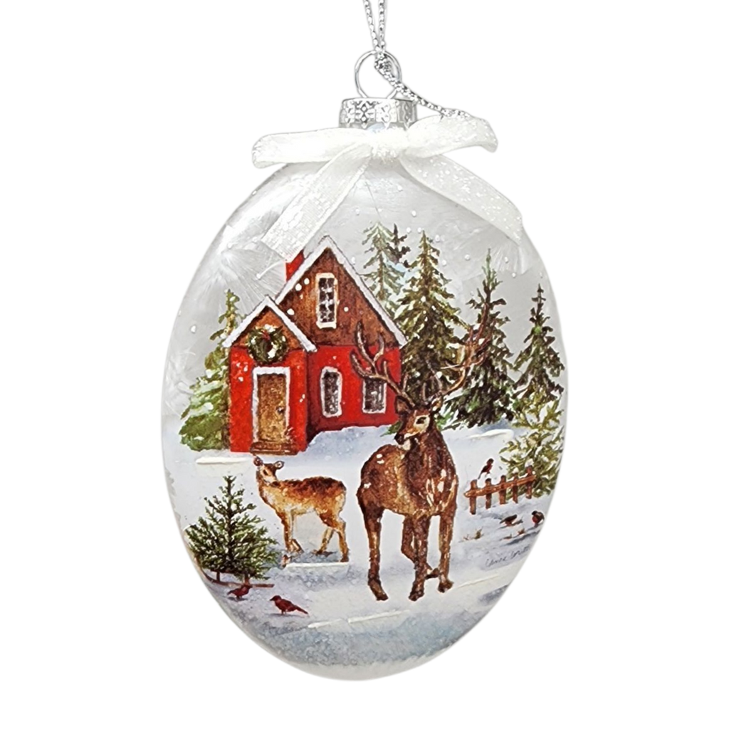 Glass "Lightable" Reindeer Family Visit Ornament
