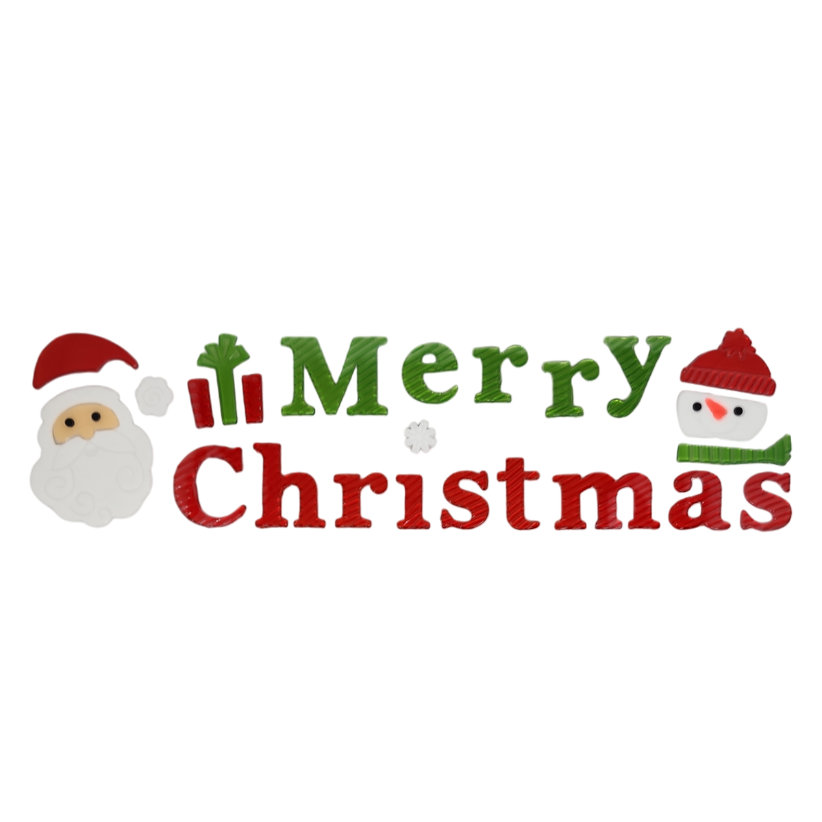 Wide Window Gel Clings - Merry Christmas With Santa and Snowman