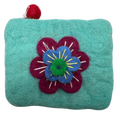 Felt Wool  Teal Coin Purse with Flower Applique