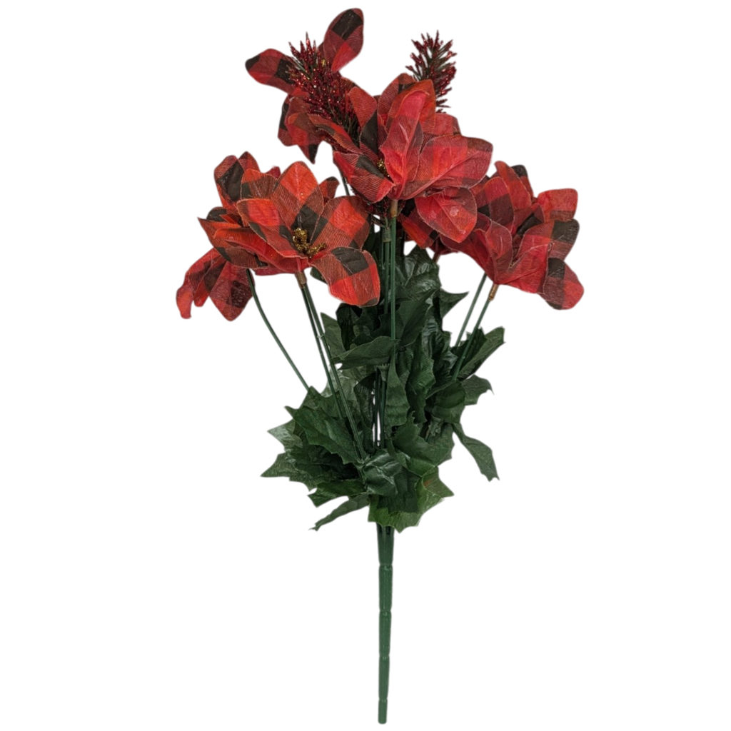 18-Inch Plaid Poinsettia Bush